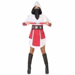 Ninja vechter verkleed jurk/kostuum wit/rood goedkoop voor dames