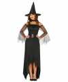 Zwarte lange heksen verkleed kostuum jurkje goedkoop voor dames